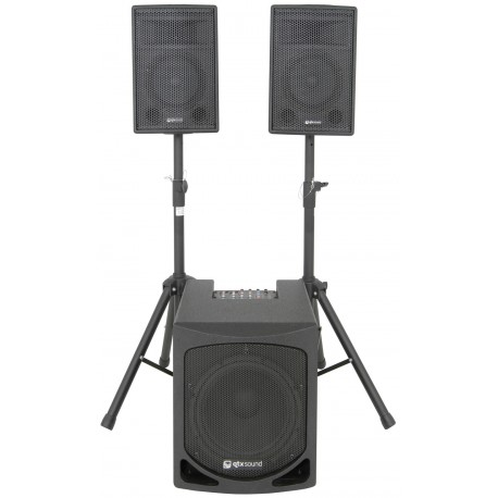 QTX Power set Basic, aktivní 8"" systém 2x125W + 250W vč. sady stojanů